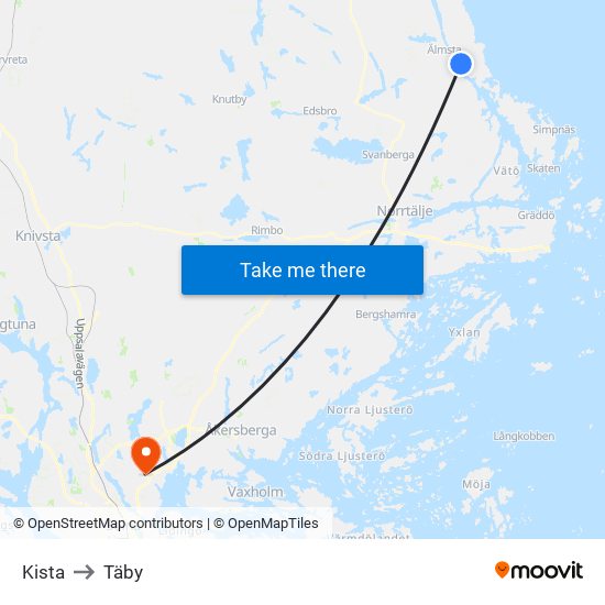 Kista to Täby map