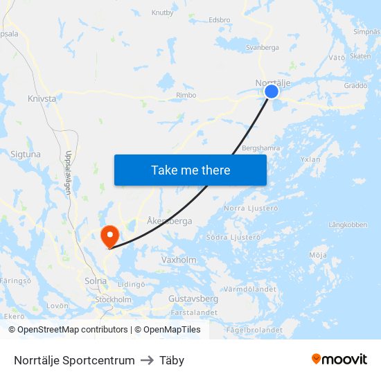 Norrtälje Sportcentrum to Täby map