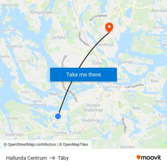 Hallunda Centrum to Täby map