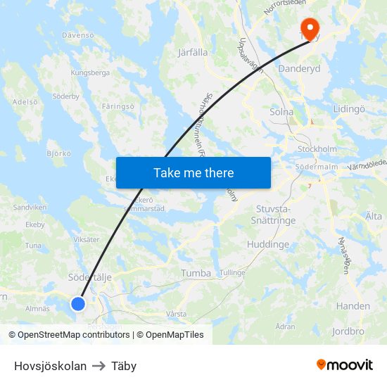 Hovsjöskolan to Täby map