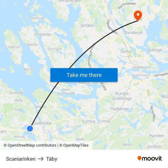 Scaniarinken to Täby map