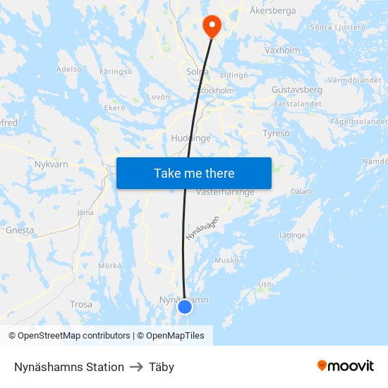 Nynäshamns Station to Täby map