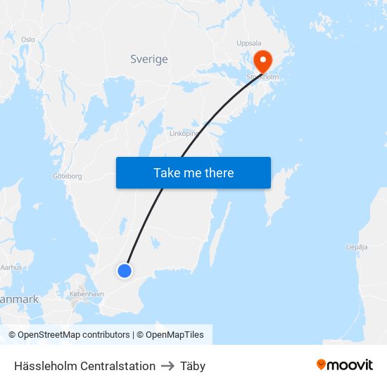 Hässleholm Centralstation to Täby map