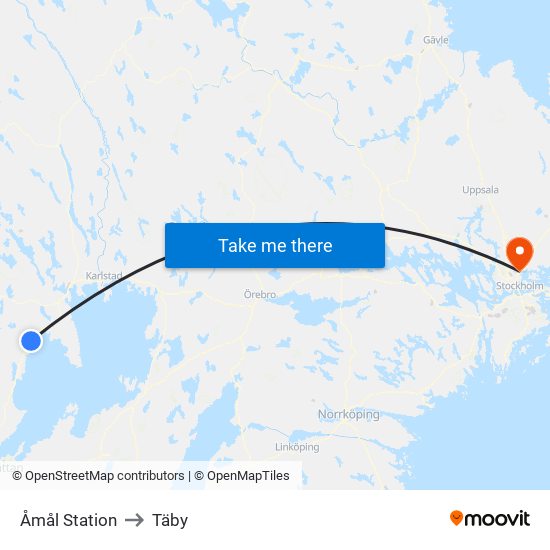 Åmål Station to Täby map