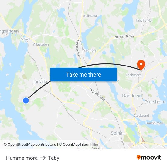 Hummelmora to Täby map