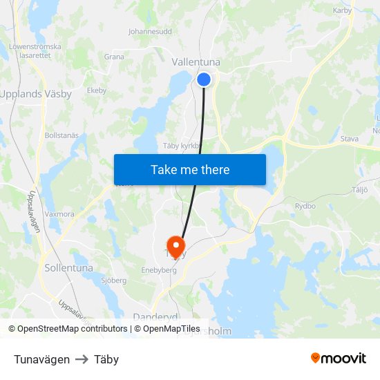 Tunavägen to Täby map