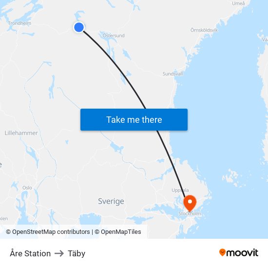 Åre Station to Täby map