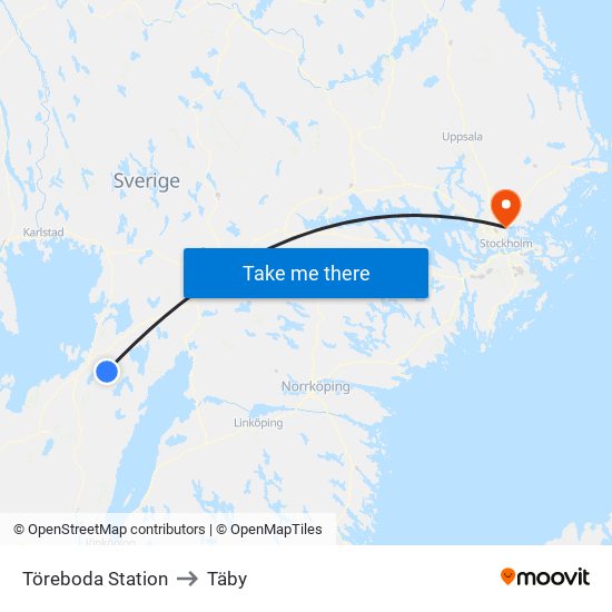 Töreboda Station to Täby map