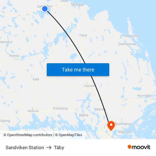 Sandviken Station to Täby map