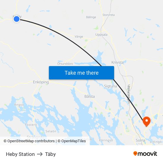 Heby Station to Täby map