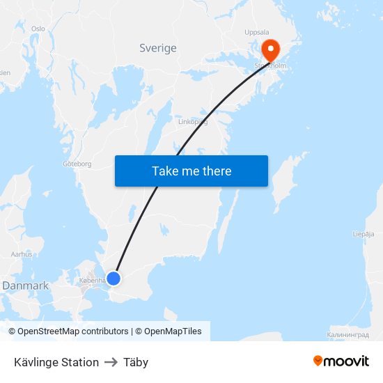 Kävlinge Station to Täby map