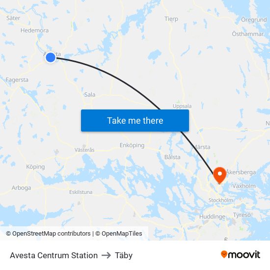 Avesta Centrum Station to Täby map