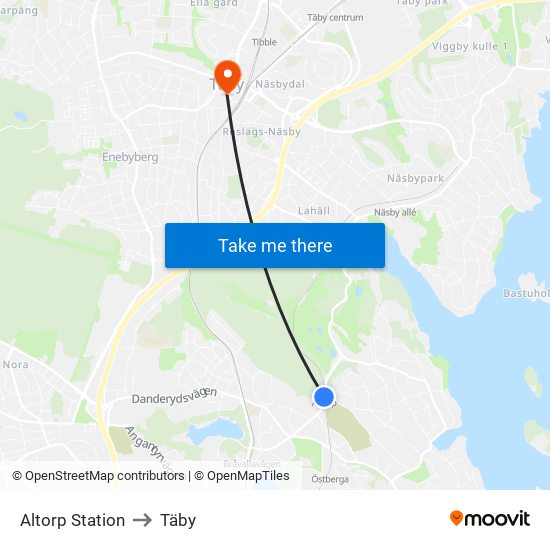 Altorp Station to Täby map