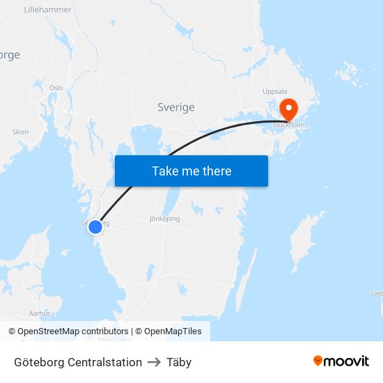 Göteborg Centralstation to Täby map