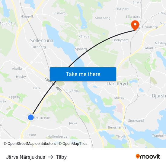 Järva Närsjukhus to Täby map