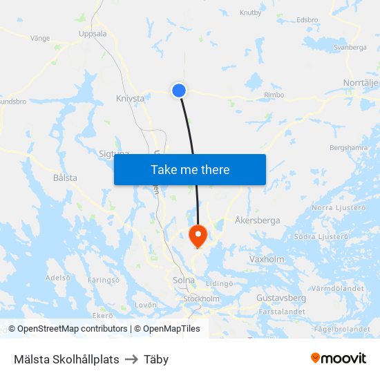 Mälsta Skolhållplats to Täby map