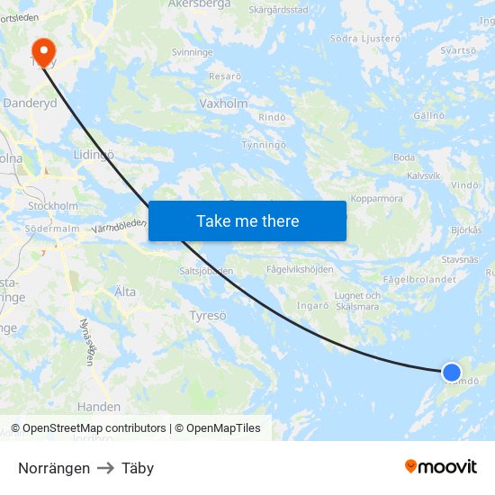 Norrängen to Täby map