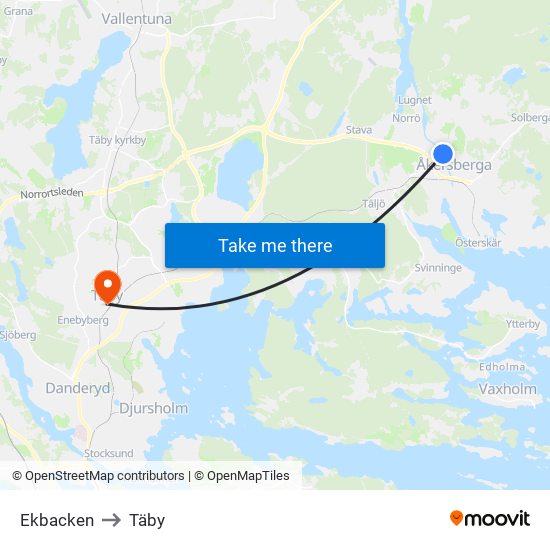 Ekbacken to Täby map