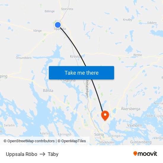 Uppsala Röbo to Täby map