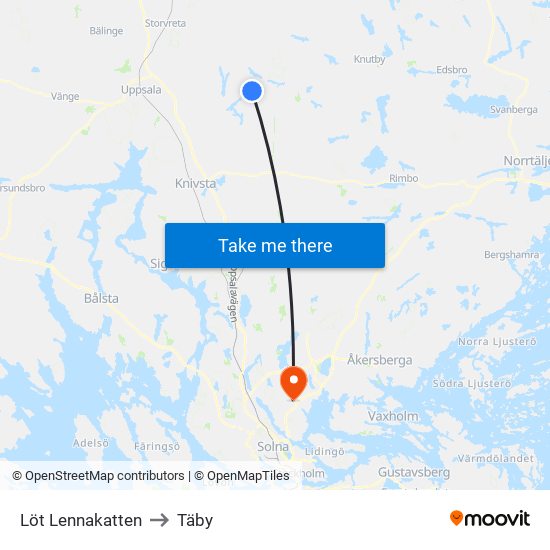 Löt Lennakatten to Täby map