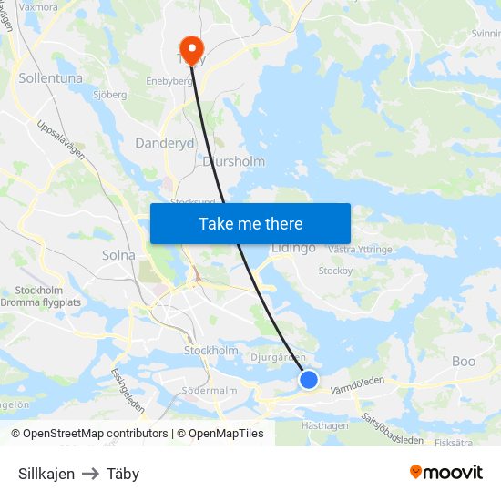 Sillkajen to Täby map