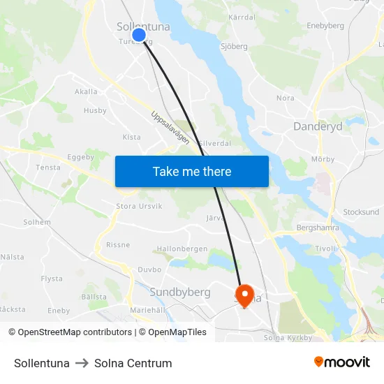 Sollentuna to Solna Centrum map