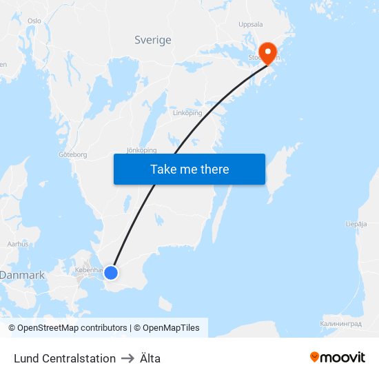 Lund Centralstation to Älta map