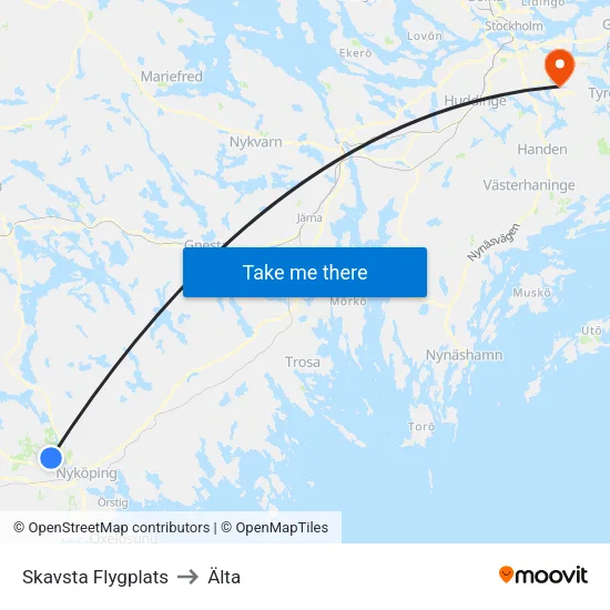 Skavsta Flygplats to Älta map