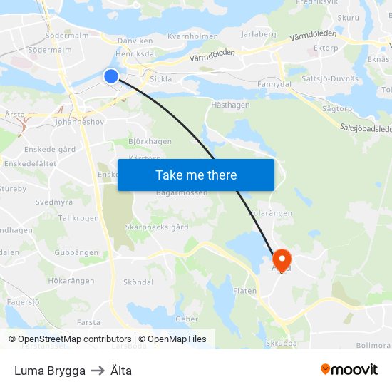 Luma Brygga to Älta map