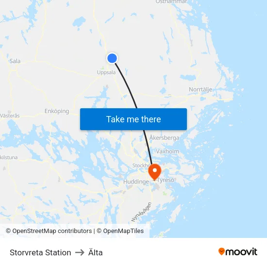 Storvreta Station to Älta map