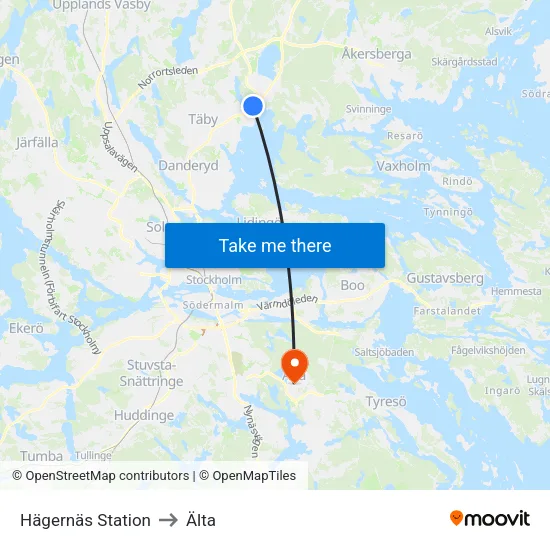 Hägernäs Station to Älta map