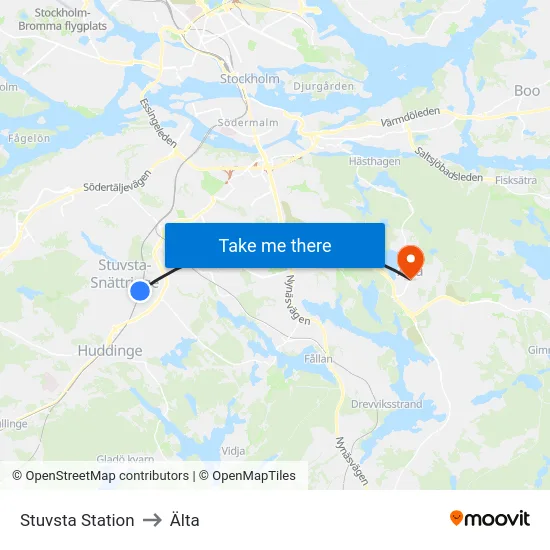 Stuvsta Station to Älta map
