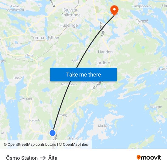 Ösmo Station to Älta map