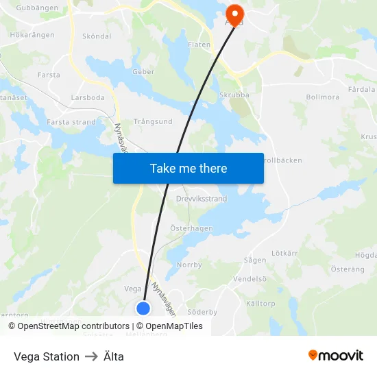 Vega Station to Älta map