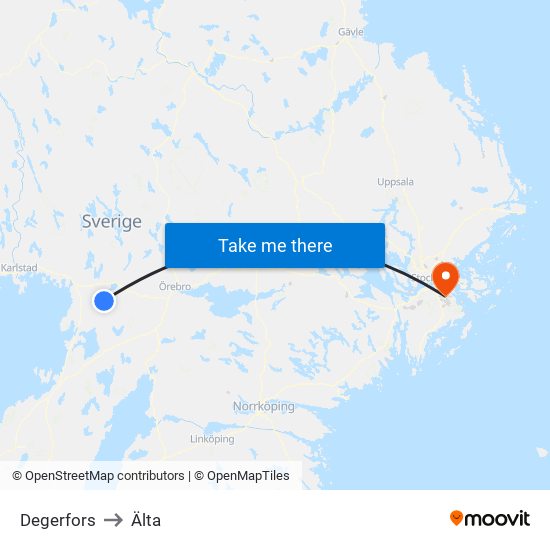 Degerfors to Älta map