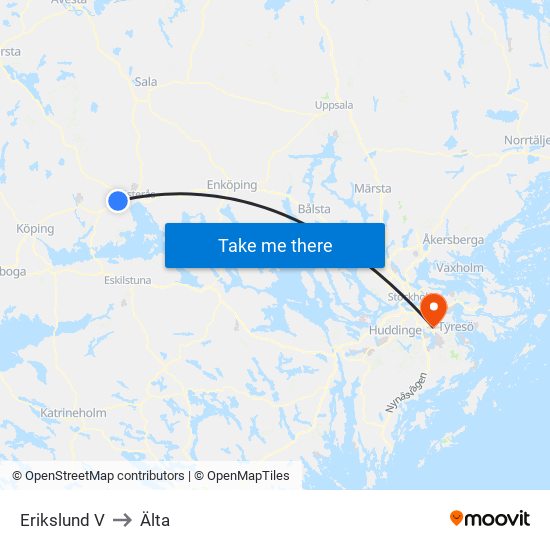 Erikslund V to Älta map