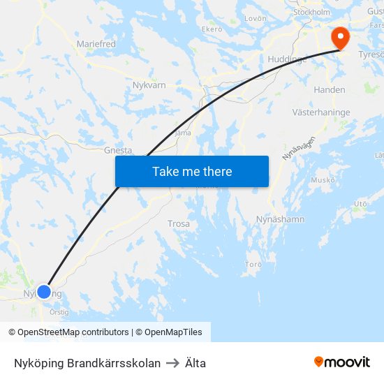 Nyköping Brandkärrsskolan to Älta map