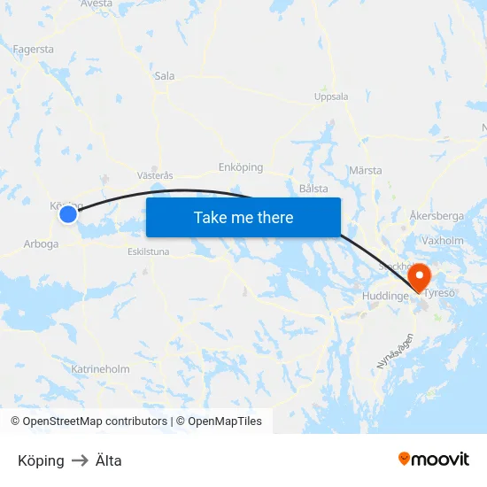 Köping to Älta map