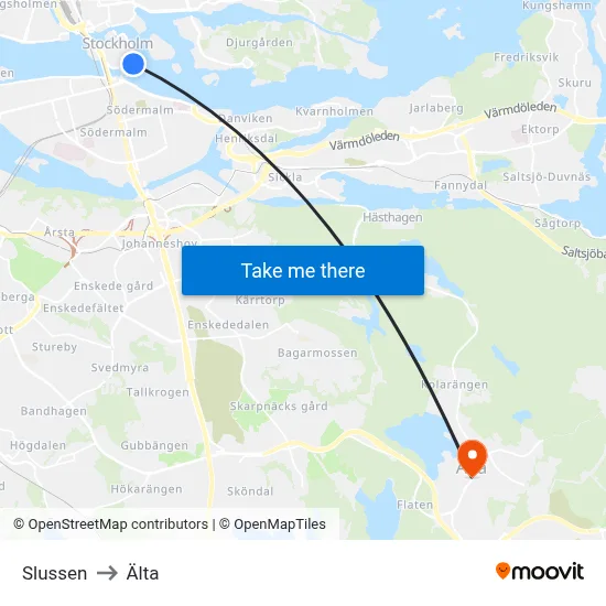 Slussen to Älta map