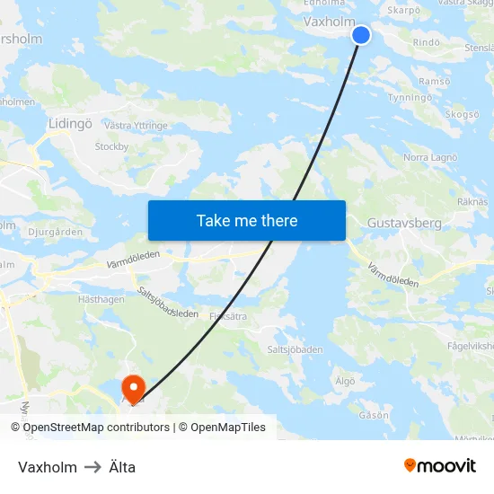 Vaxholm to Älta map