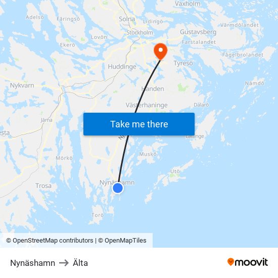 Nynäshamn to Älta map