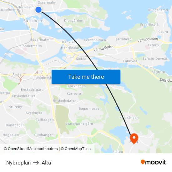 Nybroplan to Älta map