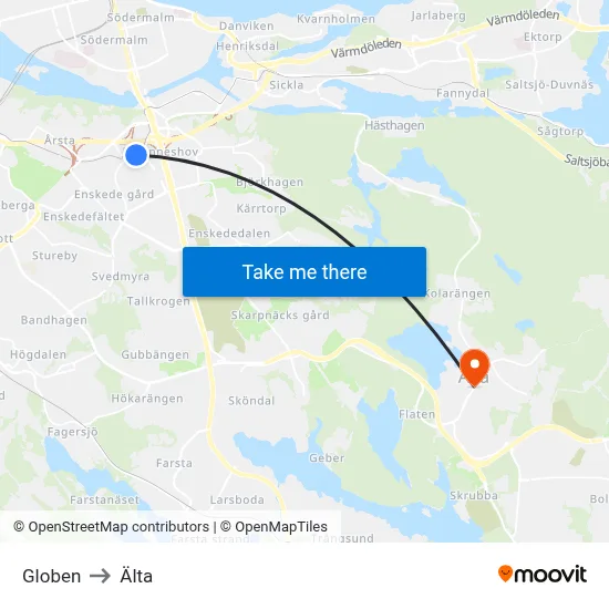 Globen to Älta map