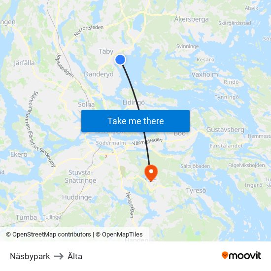 Näsbypark to Älta map