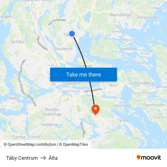 Täby Centrum to Älta map