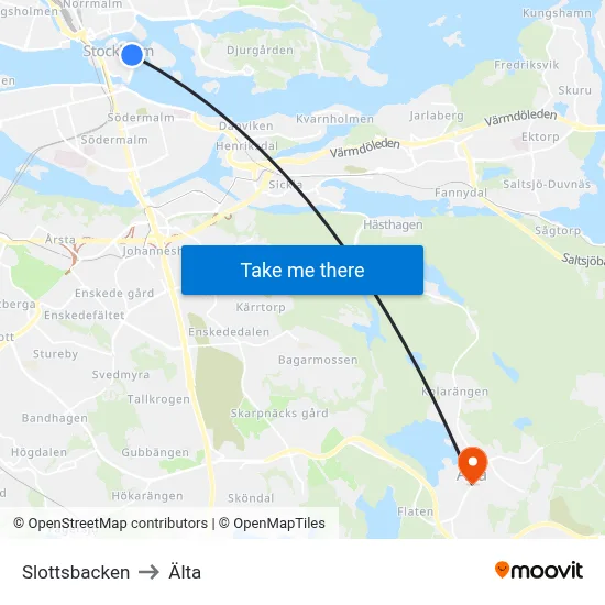 Slottsbacken to Älta map