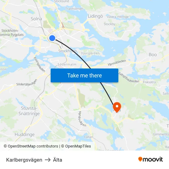 Karlbergsvägen to Älta map