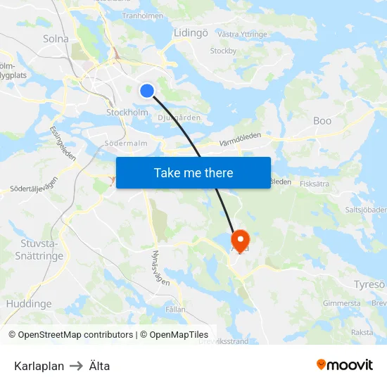 Karlaplan to Älta map