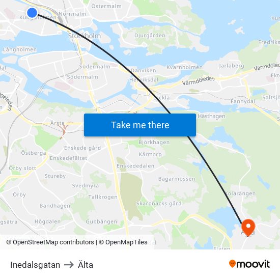 Inedalsgatan to Älta map