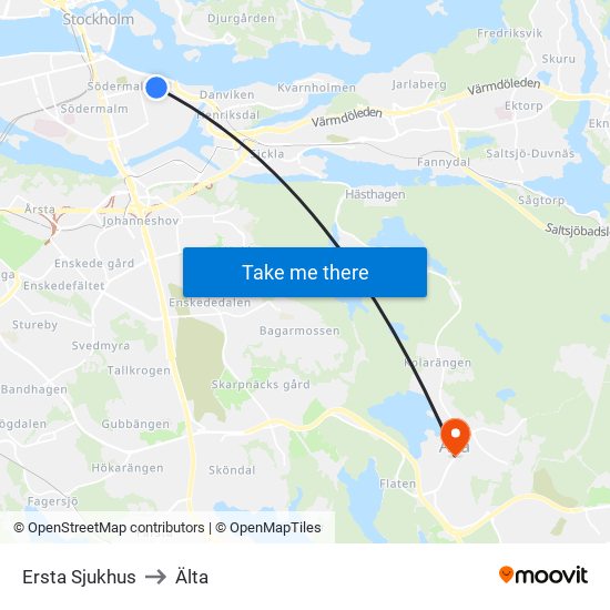 Ersta Sjukhus to Älta map
